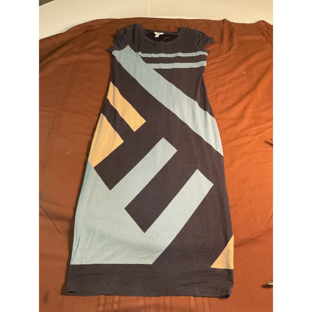 Cato Women's Geometric‎ Print Knit Dress Casual Short Sleeve Blue Beige Size S